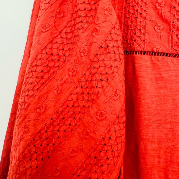 LOFT Womens Cotton Embroidered Floral Puff Peasant Loose Rust Smock Top Sz Small - Picture 5 of 8